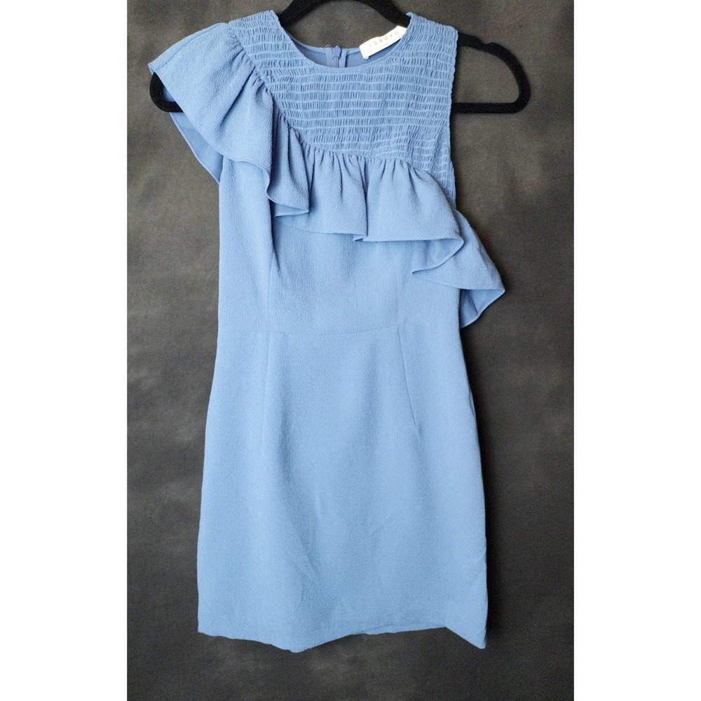 Sandro Paris Bleu Denim Blue Ruffle Mini Dress EU 36 US XS Smocked Rush Dress
